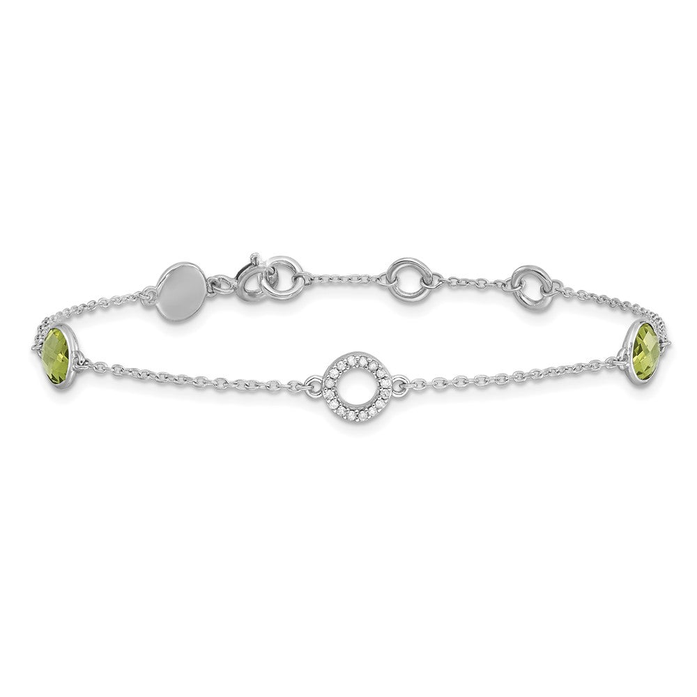 White Ice Sterling Silver Rhodium-plated Diamond and Peridot 6.25 inch Bracelet plus 1 inch Extender