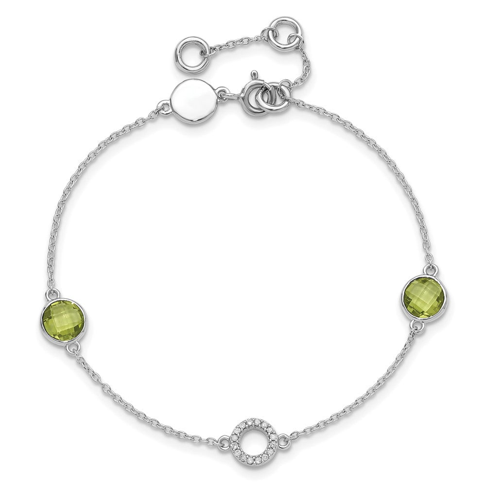 White Ice Sterling Silver Rhodium-plated Diamond and Peridot 6.25 inch Bracelet plus 1 inch Extender