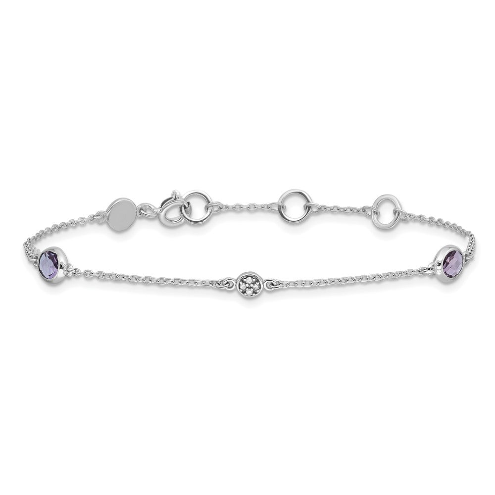 White Ice Sterling Silver Rhodium-plated 7.5 Inch Amethyst and Diamond  Bracelet with 1.25 Inch Extender