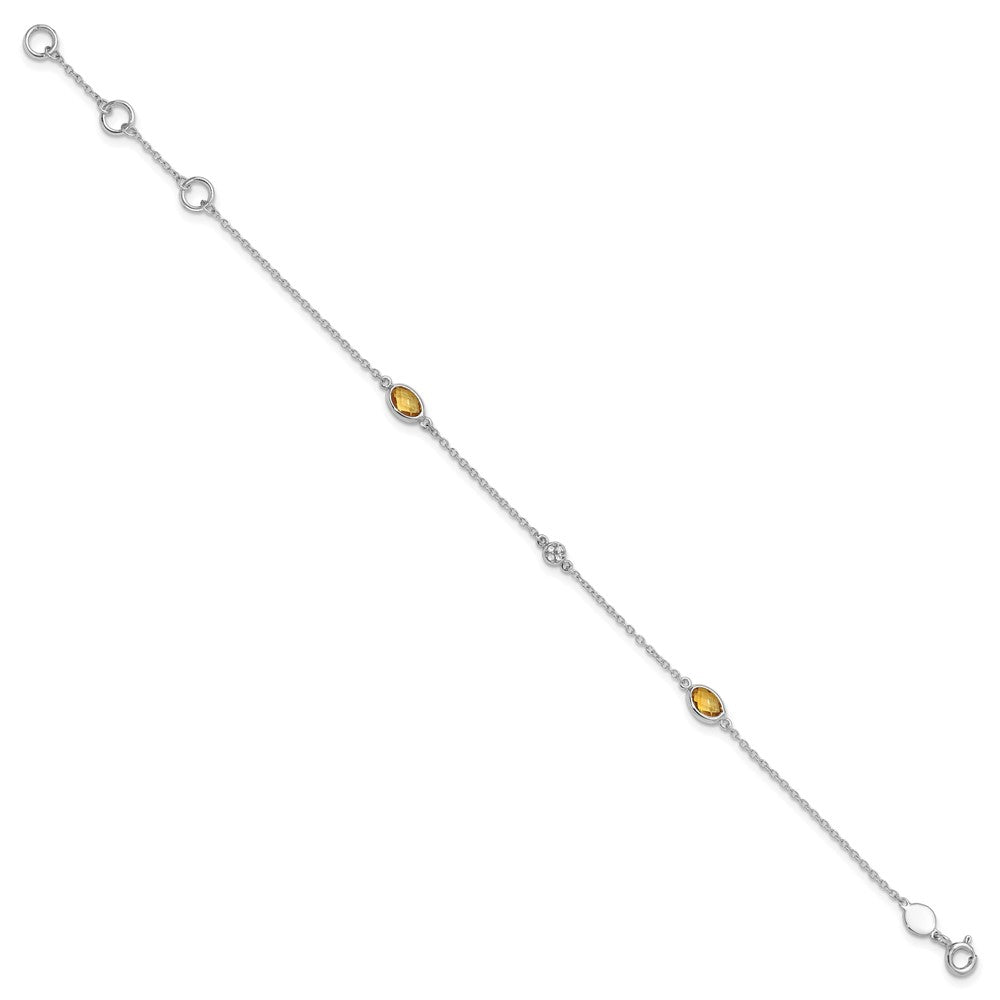 White Ice Sterling Silver Rhodium-plated 7.5 inch Diamond and Citrine Bracelet with 1.25  inch Extender