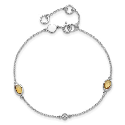 White Ice Sterling Silver Rhodium-plated 7.5 inch Diamond and Citrine Bracelet with 1.25  inch Extender