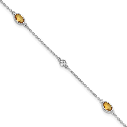 White Ice Sterling Silver Rhodium-plated 7.5 inch Diamond and Citrine Bracelet with 1.25  inch Extender