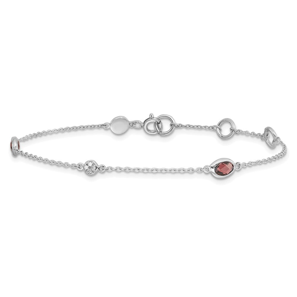 White Ice Sterling Silver Rhodium-plated 7.5 inch Diamond and Garnet Bracelet with1.25 inch Extender