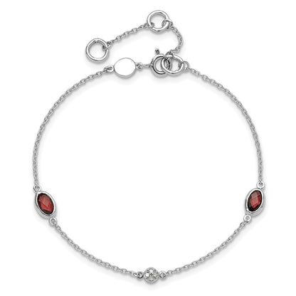 White Ice Sterling Silver Rhodium-plated 7.5 inch Diamond and Garnet Bracelet with1.25 inch Extender