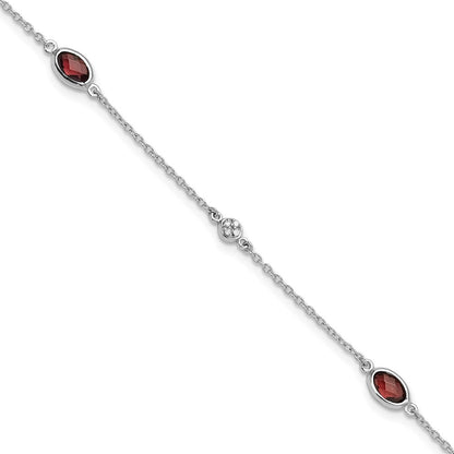 White Ice Sterling Silver Rhodium-plated 7.5 inch Diamond and Garnet Bracelet with1.25 inch Extender