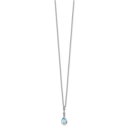 White Ice Sterling Silver Rhodium-plated 18 Inch Blue Topaz and Diamond Teardrop Necklace with 2 Inch Extender