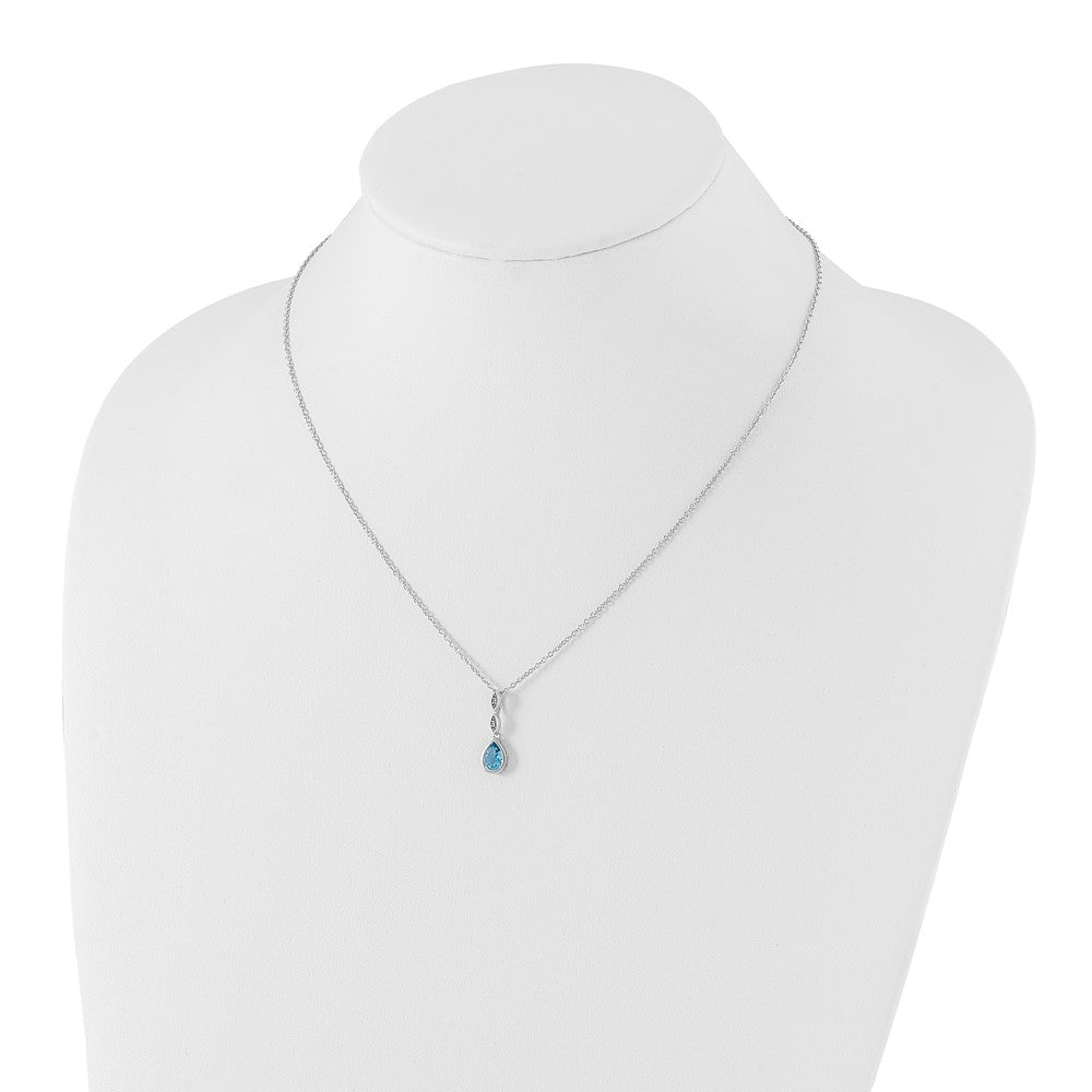 White Ice Sterling Silver Rhodium-plated 18 Inch Blue Topaz and Diamond Teardrop Necklace with 2 Inch Extender