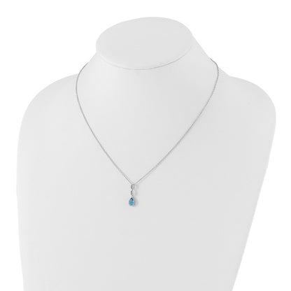 White Ice Sterling Silver Rhodium-plated 18 Inch Blue Topaz and Diamond Teardrop Necklace with 2 Inch Extender