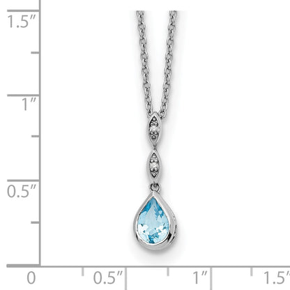 White Ice Sterling Silver Rhodium-plated 18 Inch Blue Topaz and Diamond Teardrop Necklace with 2 Inch Extender