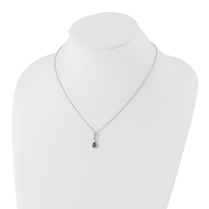 White Ice Sterling Silver Rhodium-plated Diamond and Teardrop Amethyst 18 inch Neckalce with 2 inch Extender