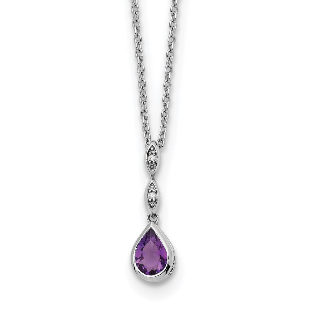 White Ice Sterling Silver Rhodium-plated Diamond and Teardrop Amethyst 18 inch Neckalce with 2 inch Extender