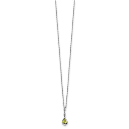 White Ice Sterling Silver Rhodium-plated Diamond and Peridot Teardrop 18 inch Neckalce with 2 inch Extender