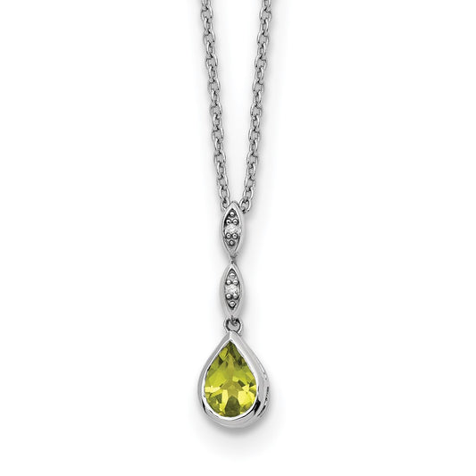 White Ice Sterling Silver Rhodium-plated Diamond and Peridot Teardrop 18 inch Neckalce with 2 inch Extender