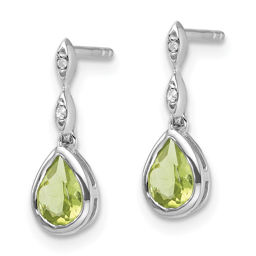 White Ice Sterling Silver Rhodium-plated Diamond and Peridot Teardrop Post Dangle Earrings