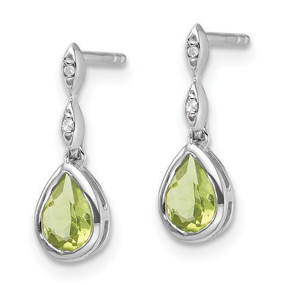 White Ice Sterling Silver Rhodium-plated Diamond and Peridot Teardrop Post Dangle Earrings