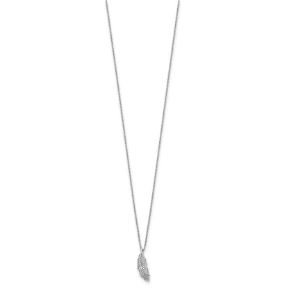 White Ice Sterling Silver Rhodium-plated 18 Inch Diamond Feather Necklace with 2 Inch Extender