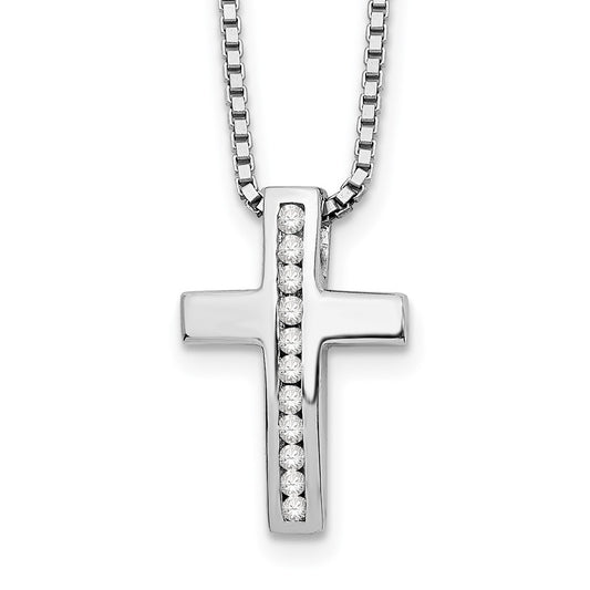 DSS Sterling Silver Rhodium-plated 18 Inch Diamond Cross Slide Pendant Necklace with 2 Inch Extender