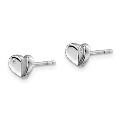 DSS Sterling Silver Rhodium-plated Diamond Heart Post Earrings