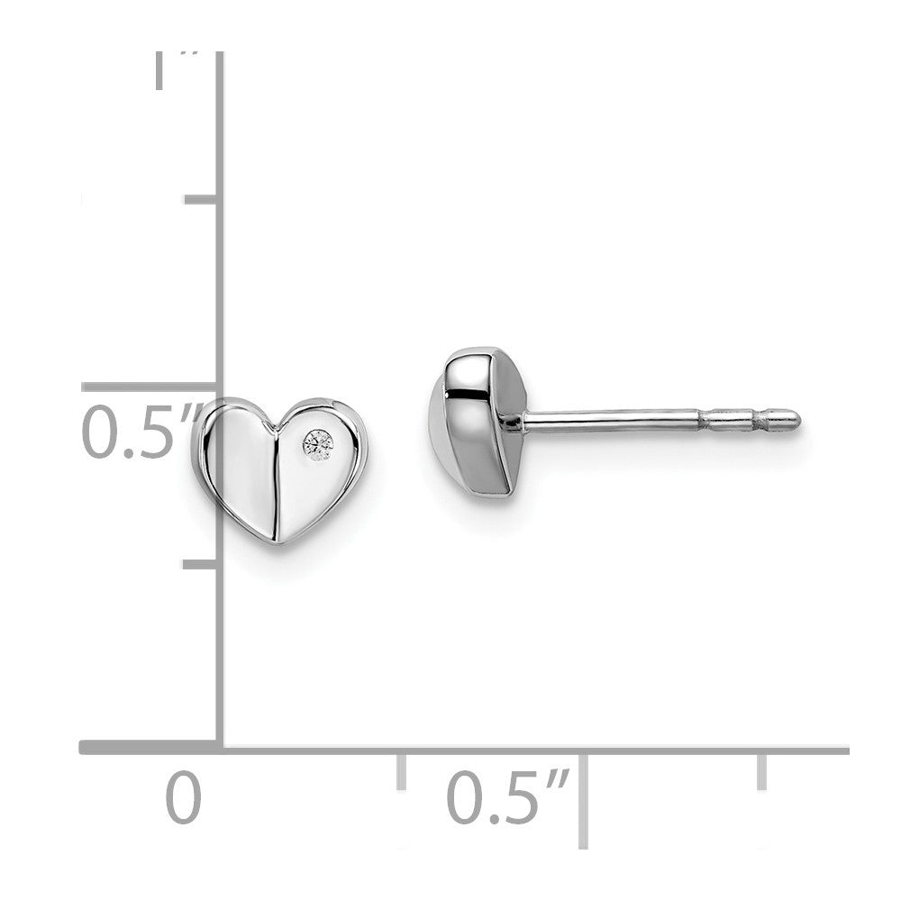 DSS Sterling Silver Rhodium-plated Diamond Heart Post Earrings