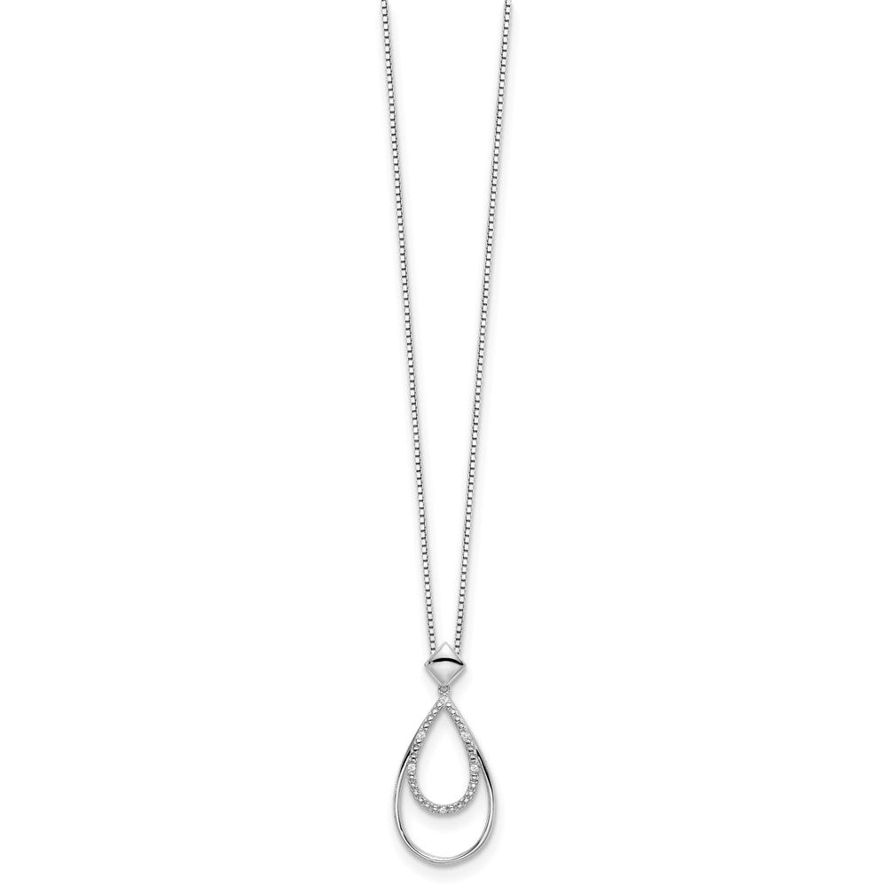 White Ice Sterling Silver Rhodium-plated 18 Inch Diamond Fancy Teardrop Necklace with 2 Inch Extender