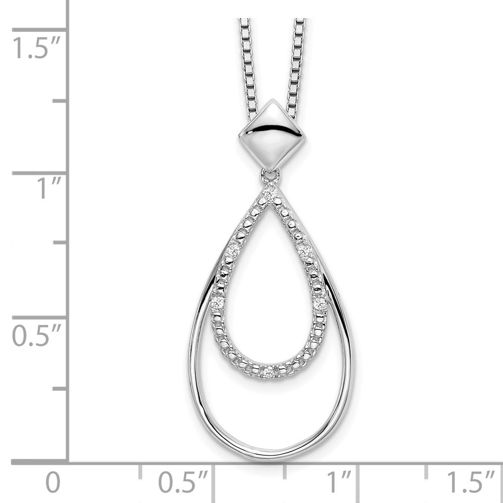 White Ice Sterling Silver Rhodium-plated 18 Inch Diamond Fancy Teardrop Necklace with 2 Inch Extender