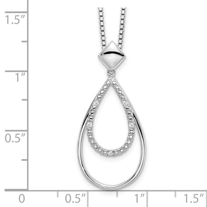 White Ice Sterling Silver Rhodium-plated 18 Inch Diamond Fancy Teardrop Necklace with 2 Inch Extender