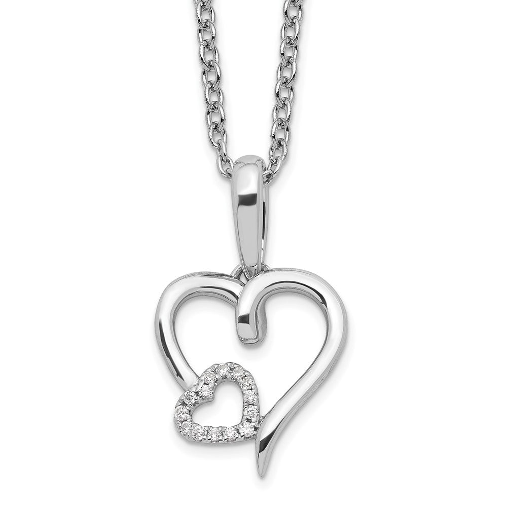 White Ice Sterling Silver Rhodium-plated 18 Inch Diamond Hearts Necklace with 2 Inch Extender