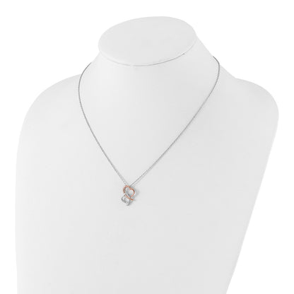 White Ice Sterling Silver Rhodium-plated Rose-tone 18 Inch Diamond Hearts Necklace with 2 Inch Extender