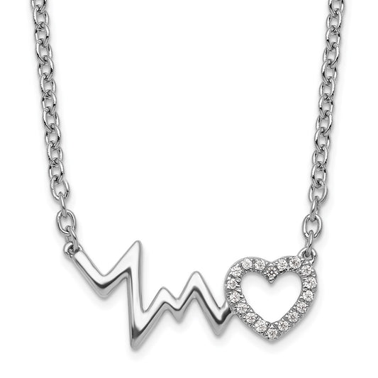 White Ice Sterling Silver Rhodium-plated 18 Inch Diamond Heart with Heartbeat Necklace