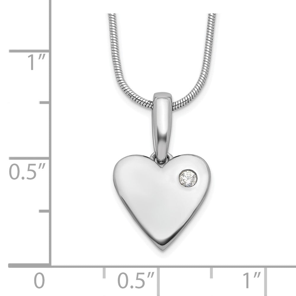 DSS Sterling Silver Rhodium-plated 18 Inch Diamond Heart Necklace with 2 Inch Extender