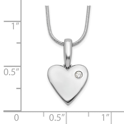 DSS Sterling Silver Rhodium-plated 18 Inch Diamond Heart Necklace with 2 Inch Extender