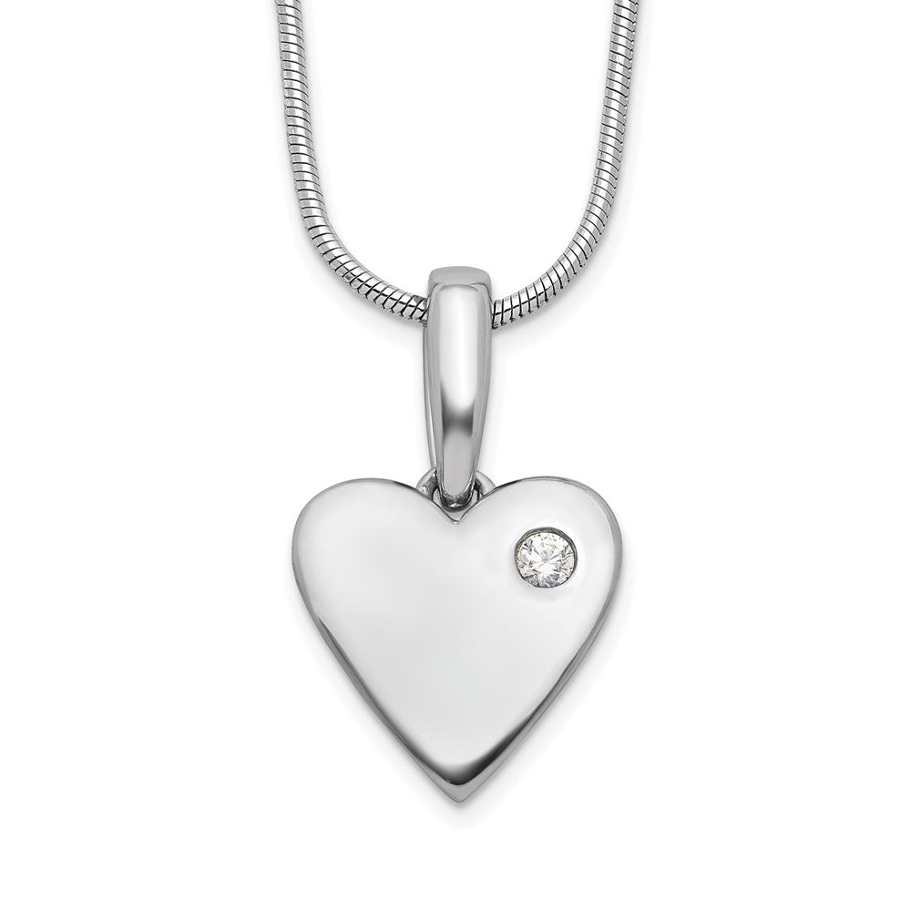 DSS Sterling Silver Rhodium-plated 18 Inch Diamond Heart Necklace with 2 Inch Extender