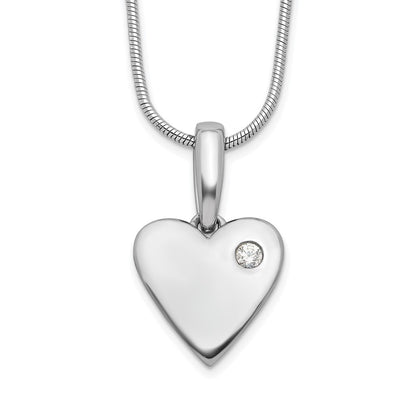 DSS Sterling Silver Rhodium-plated 18 Inch Diamond Heart Necklace with 2 Inch Extender