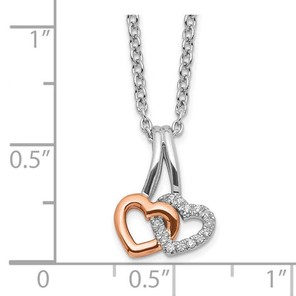 White Ice Sterling Silver Rhodium-plated Rose-tone 18 Inch Diamond Hearts Necklace with 2 Inch Extender