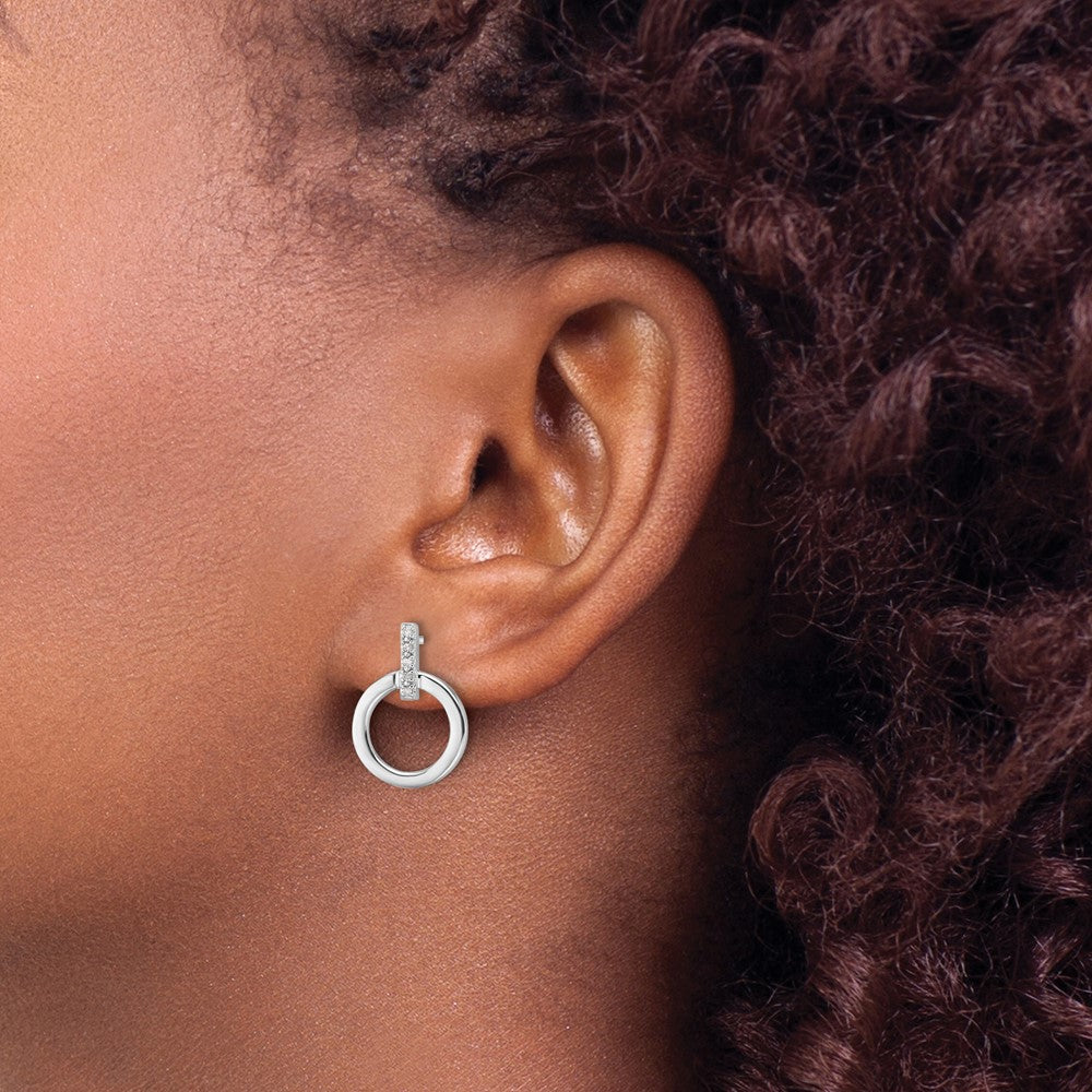 DSS Sterling Silver Rhodium-plated Diamond Open Circle Post Earrings