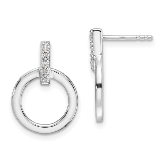 DSS Sterling Silver Rhodium-plated Diamond Open Circle Post Earrings