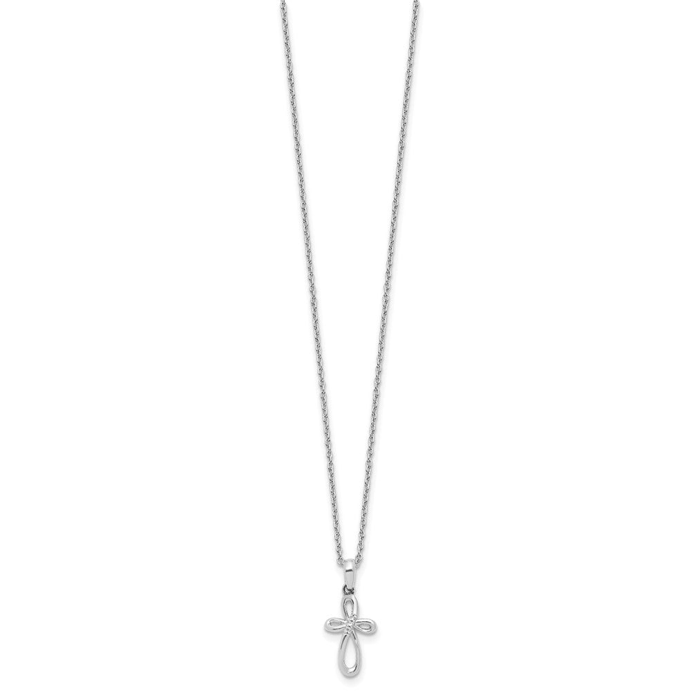 White Ice Sterling Silver Rhodium-plated 18 inch Fancy Diamond Cross Necklace plus 2 inch Extender