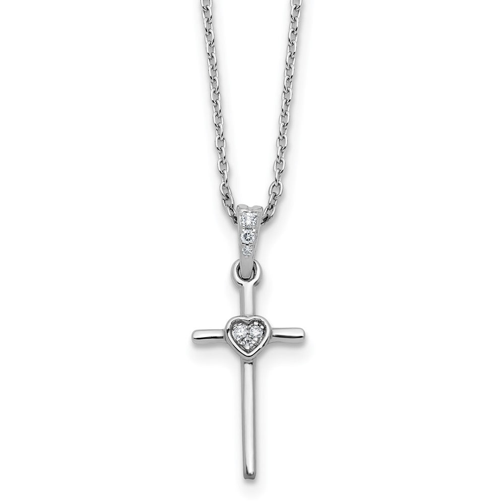 White Ice Sterling Silver Rhodium-plated 18 inch Diamond Cross and Heart Necklace plus 2 inch Extender