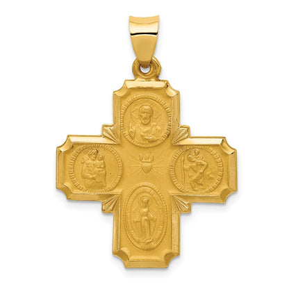 GP 14k Polished and Satin Hollow Four-Way Religious Medal Pendant