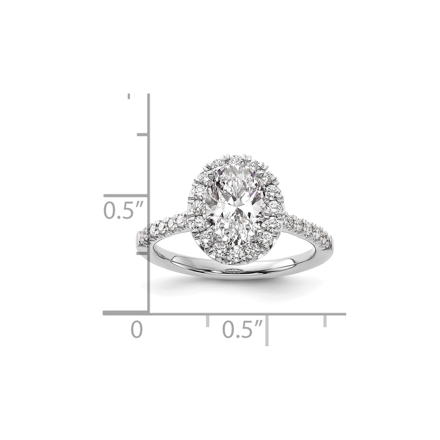 True Origin 14K White Gold 1/2 carat Lab Grown Diamond VS  D E F  Semi Mount Oval Halo Engagement Ring