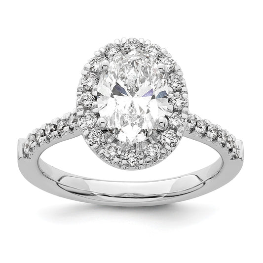 True Origin 14K White Gold 1/2 carat Lab Grown Diamond VS  D E F  Semi Mount Oval Halo Engagement Ring