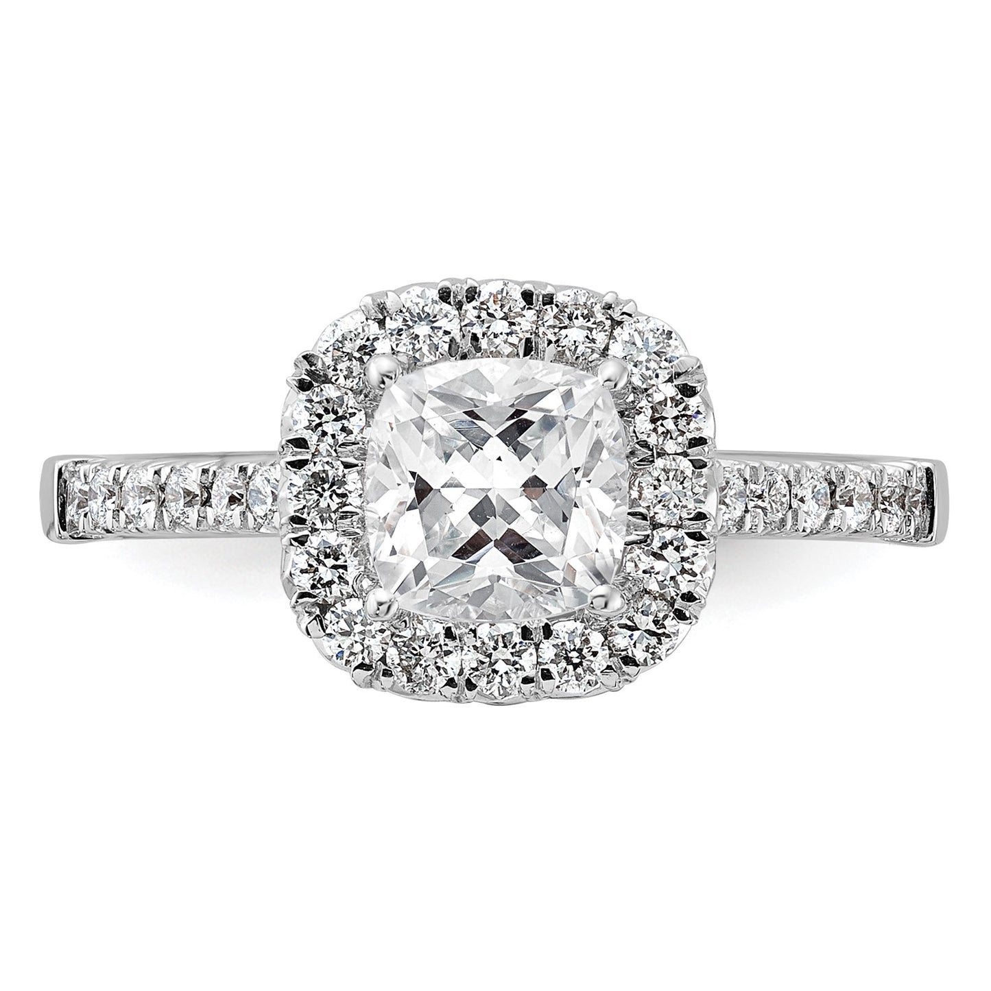 True Origin 14K White Gold 1/2 carat Lab Grown Diamond VS  D E F  Semi Mount Cushion Halo Engagement Ring