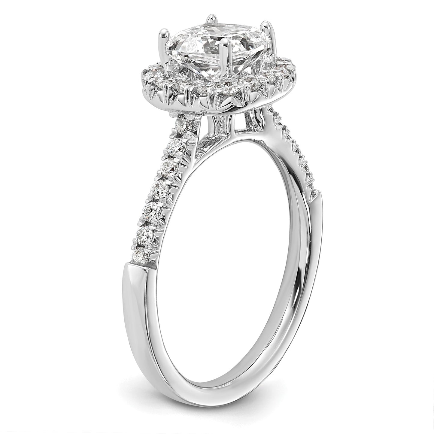 True Origin 14K White Gold 1/2 carat Lab Grown Diamond VS  D E F  Semi Mount Cushion Halo Engagement Ring