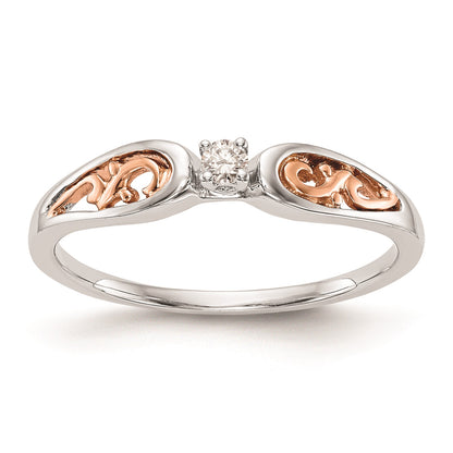 First Promise 14k White and Rose Gold Filigree 1/20 carat Round Diamond Complete Promise/Engagement Ring