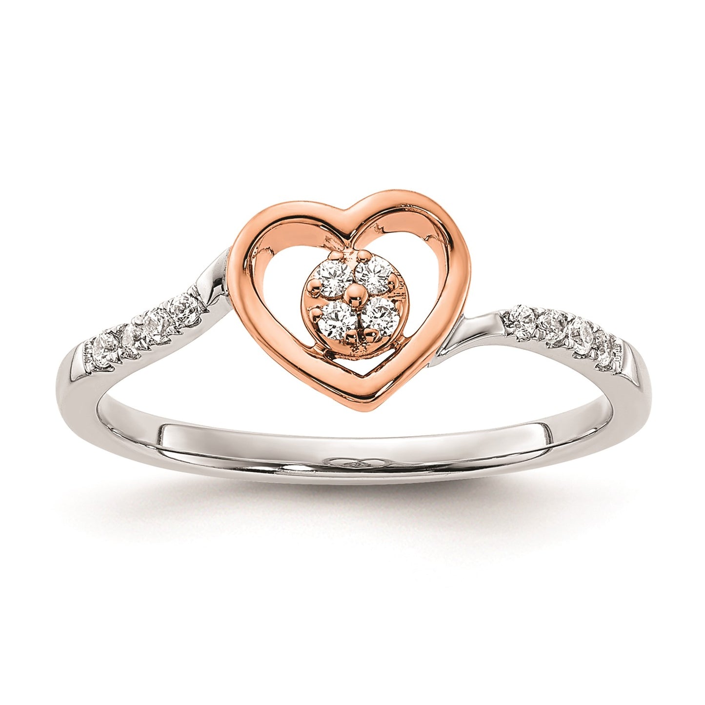 First Promise 14k White and Rose Gold Heart Cluster 1/10 carat Diamond Complete Promise/Engagement Ring