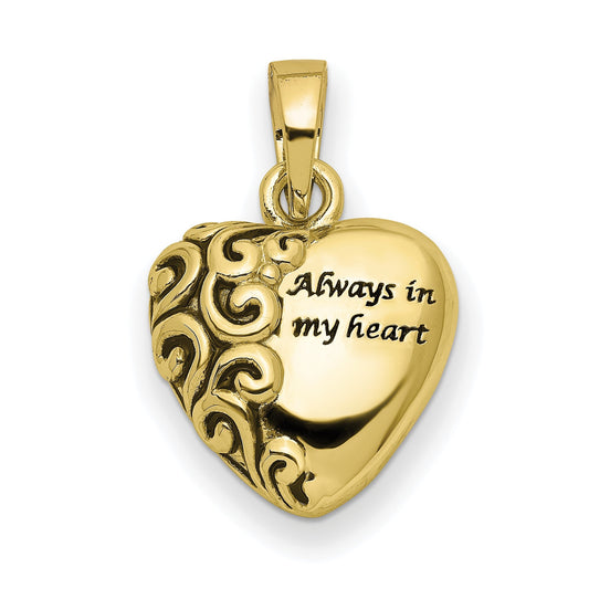 10K Heart Remembrance Ash Holder Pendant | 14K Yellow Gold | Sentimental Expressions