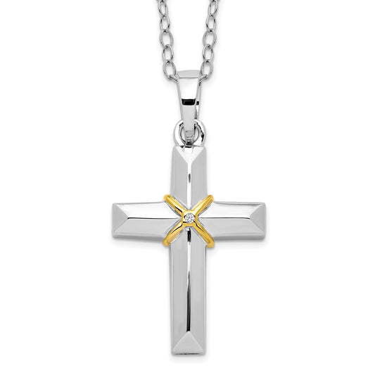 Gold-tone Accent Cross Ash Holder | Rhodium Plated Sterling Silver | Sentimental Expressions