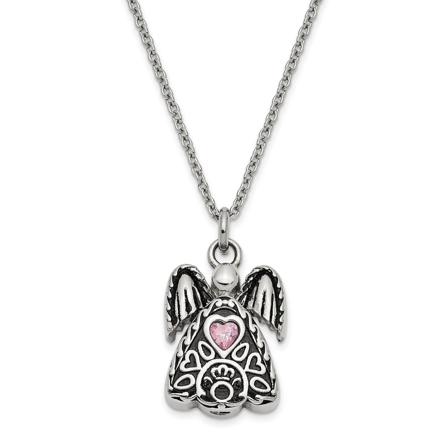 CZ October Birthstone Antiqued Angel Ash Holder(Steel Pink) | Stainless Steel | Sentimental Expressions