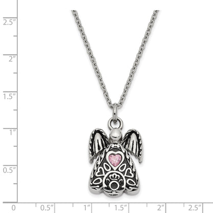 CZ October Birthstone Antiqued Angel Ash Holder(Steel Pink) | Stainless Steel | Sentimental Expressions