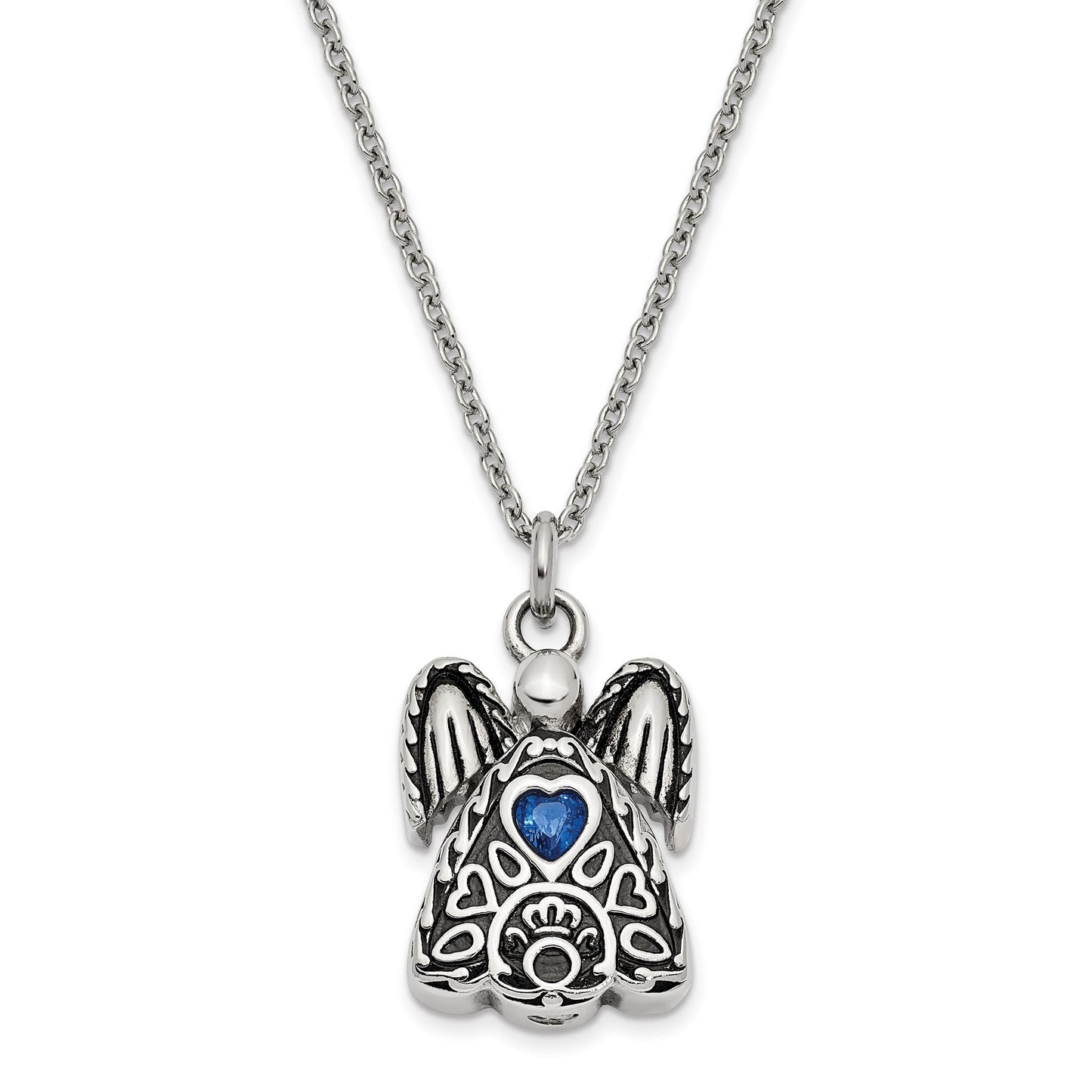 September Birthstone Antiqued Angel Ash Holder(Dark Blue) | Stainless Steel | Sentimental Expressions